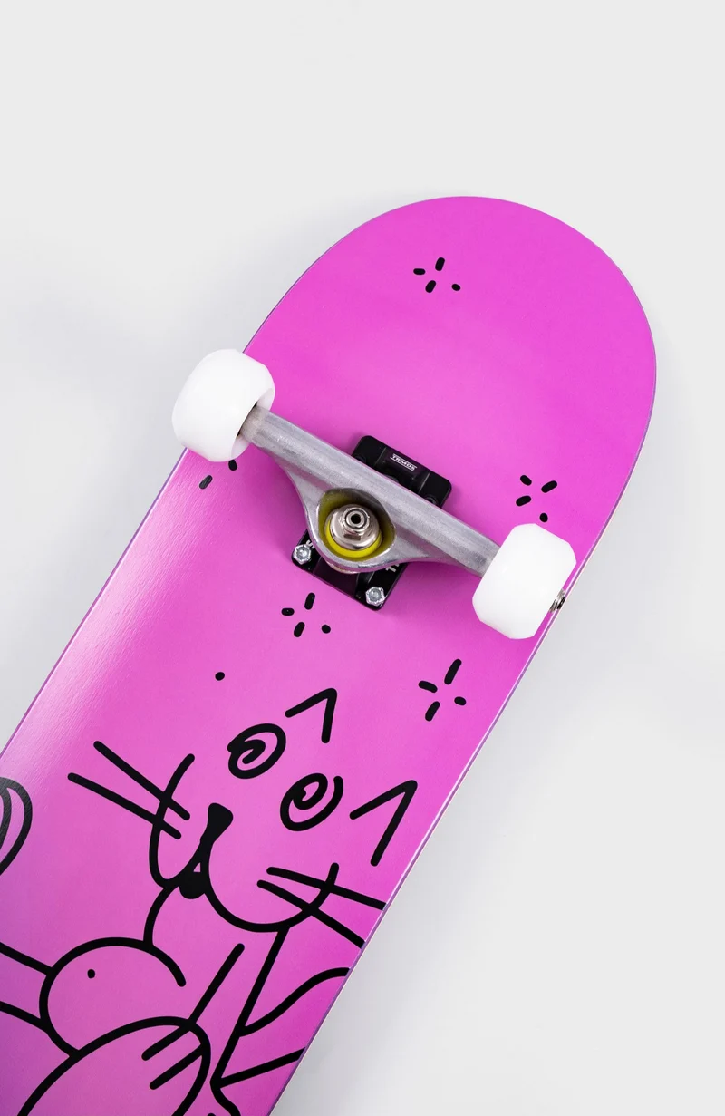 BOOZE CAT Pink - Mid-sizes Skateboard complete