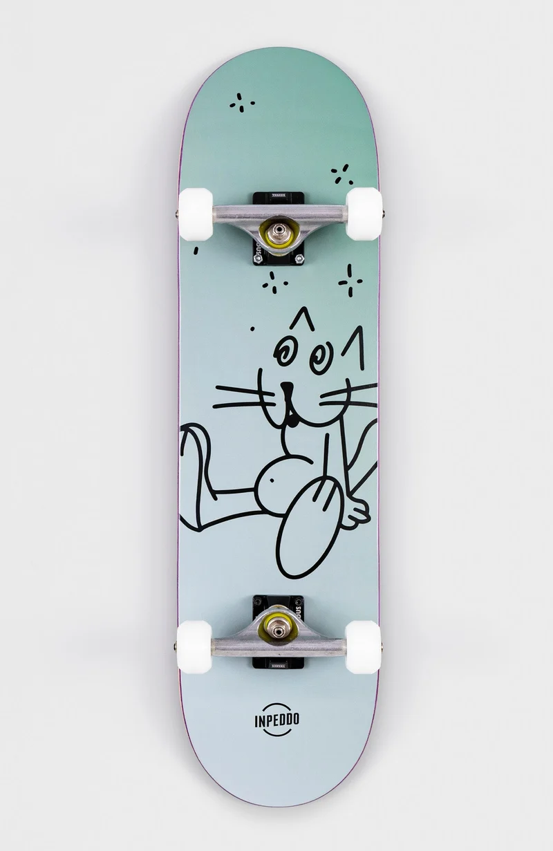 BOOZE CAT Grey - Mid-sizes Skateboard complete