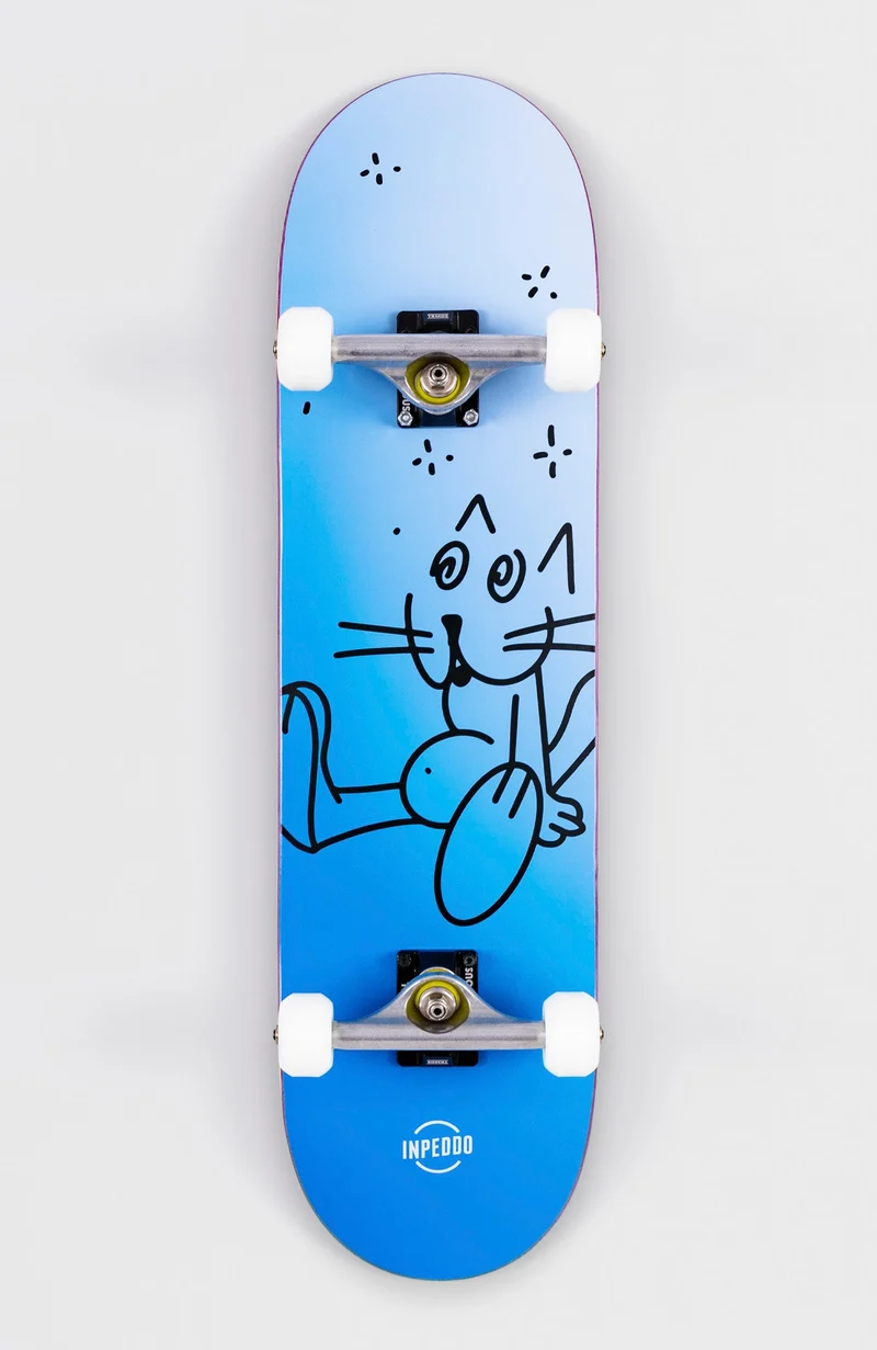 BOOZE CAT Blue - Mid-sizes Skateboard complete