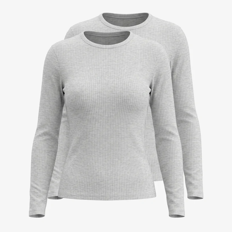 Langarmshirt Damen Rippstruktur | Hellgrau Meliert