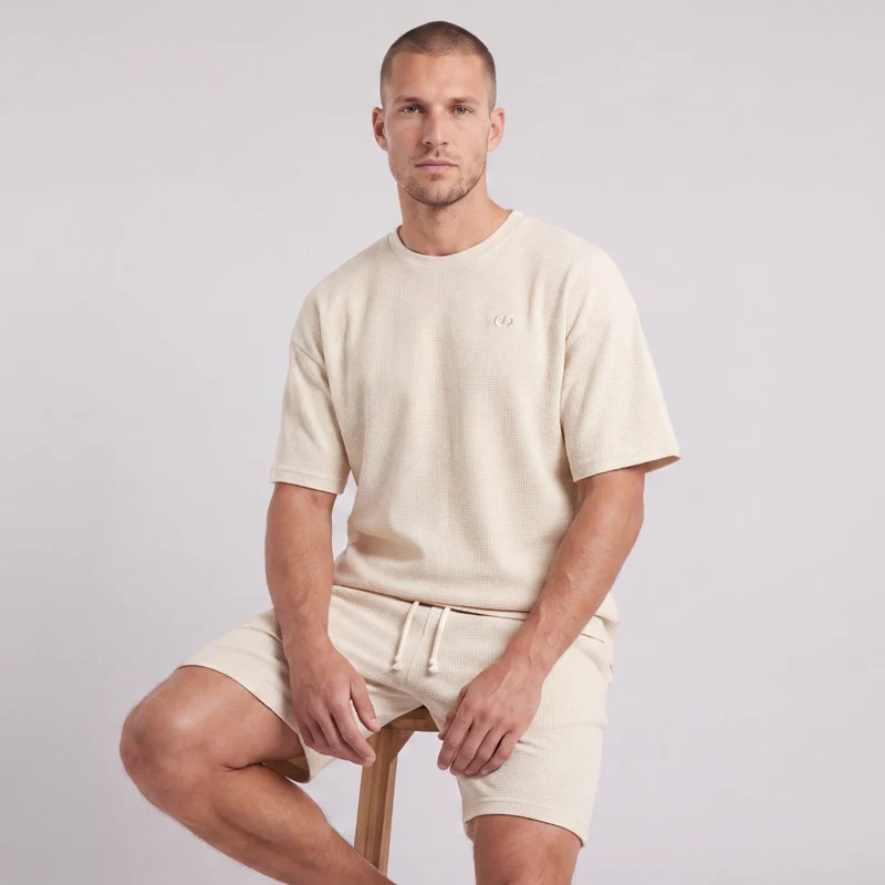 Schlafanzug Set Waffle Herren kurz | Beige