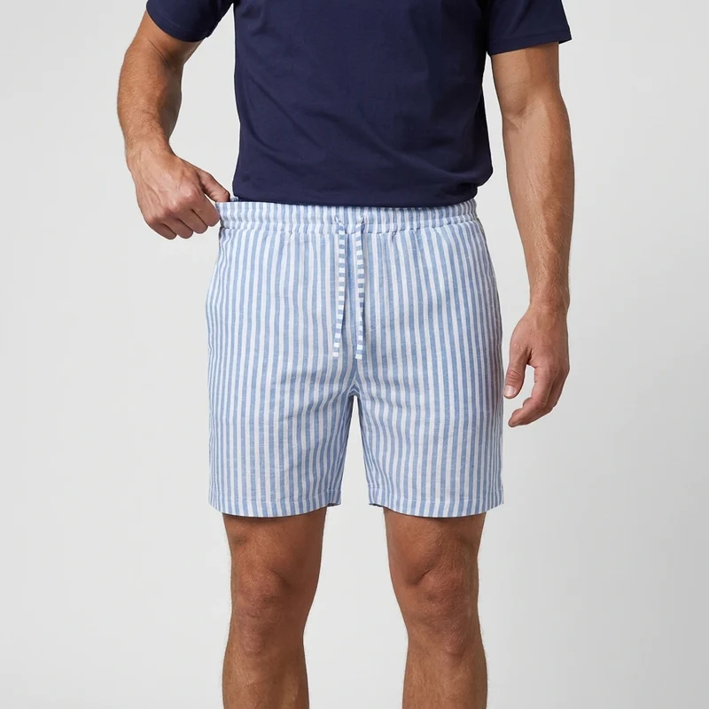 Schlafanzug Set Gestreift Herren Kurz | Blue Breeze/Weiß