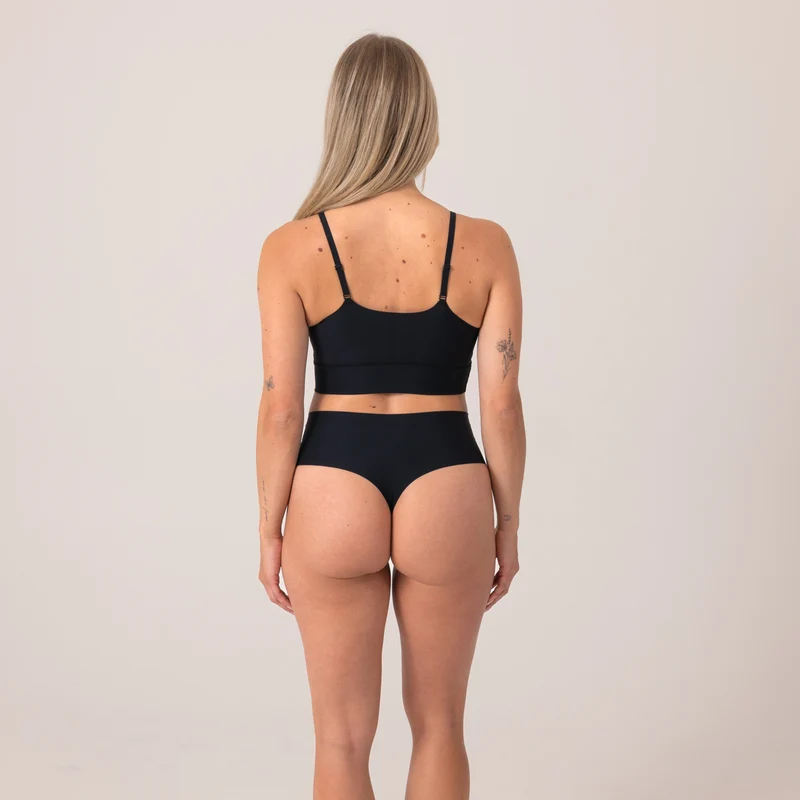 Microfiber High Waist Seamless Tanga | Schwarz