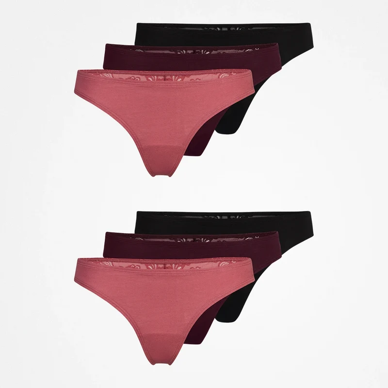 Tangas mit Spitze back ass | Mix (Mauve/Weinrot/Schwarz)