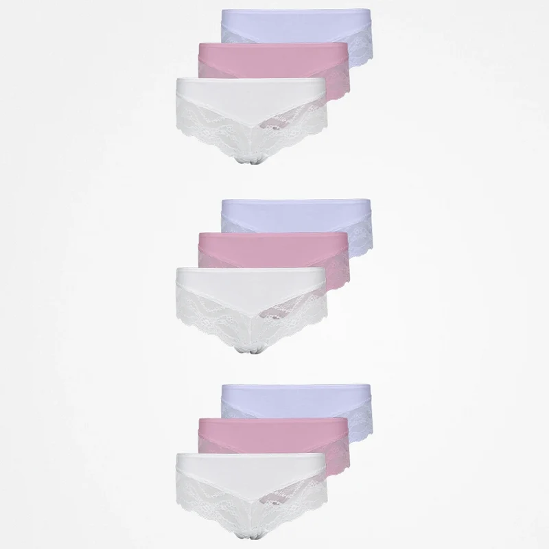 Hipster Panties mit Spitze | Mix (Weiß/Rosa/Lila)