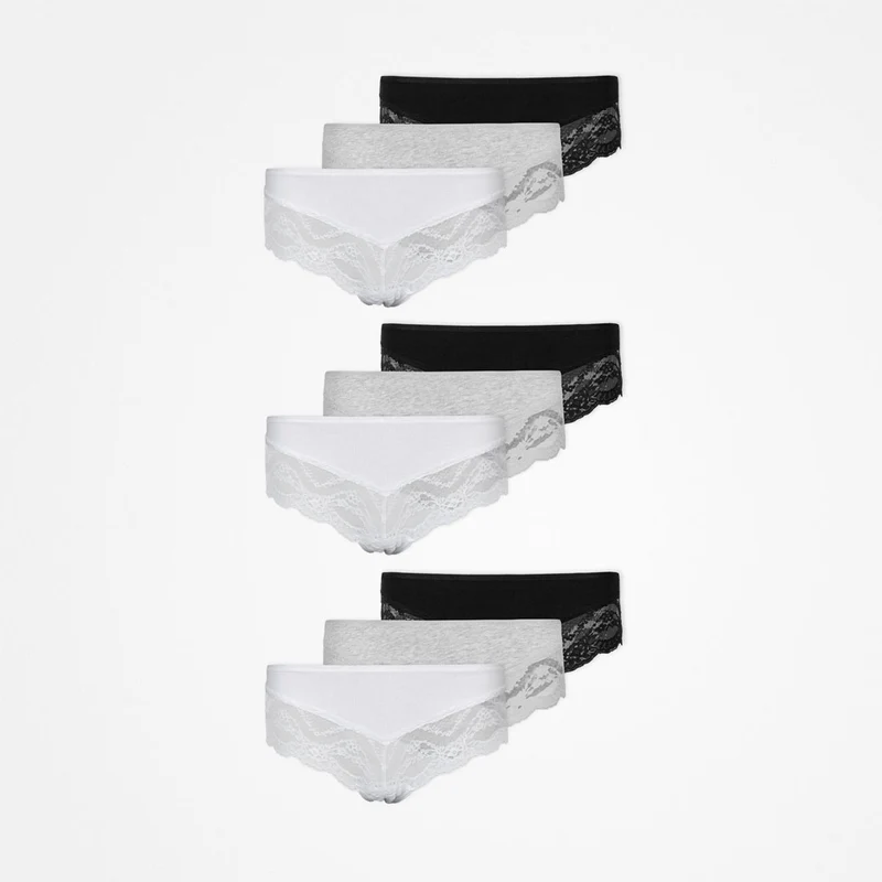 Hipster Panties mit Spitze | Mix (Weiß/Hellgrau/Schwarz)
