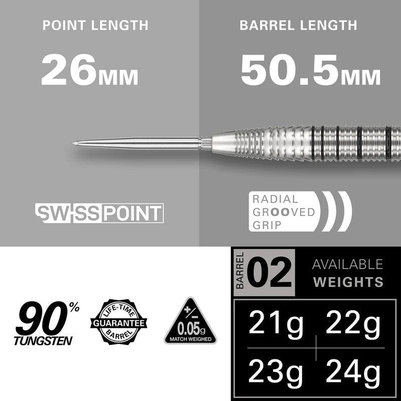 EXO 02 90% Tungsten - Swiss Point Steel Tip Darts