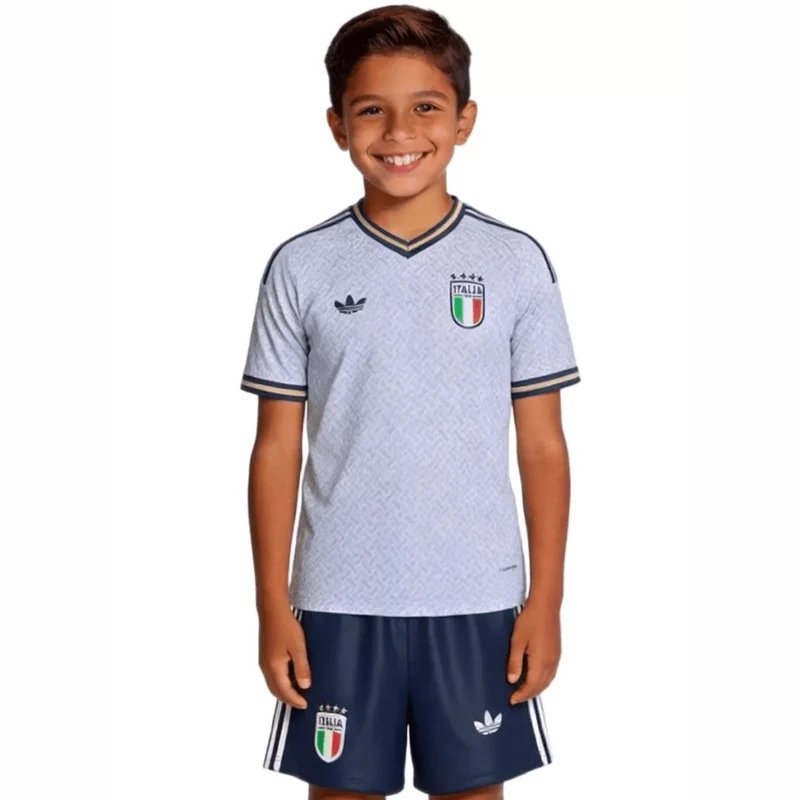 Italien Kinder-Set Auswärtstrikot 25/26 Weiß und Blau