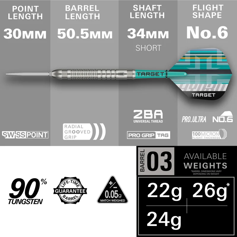 Hydro 03 90% Tungsten - Swiss Point Steel Tip Darts