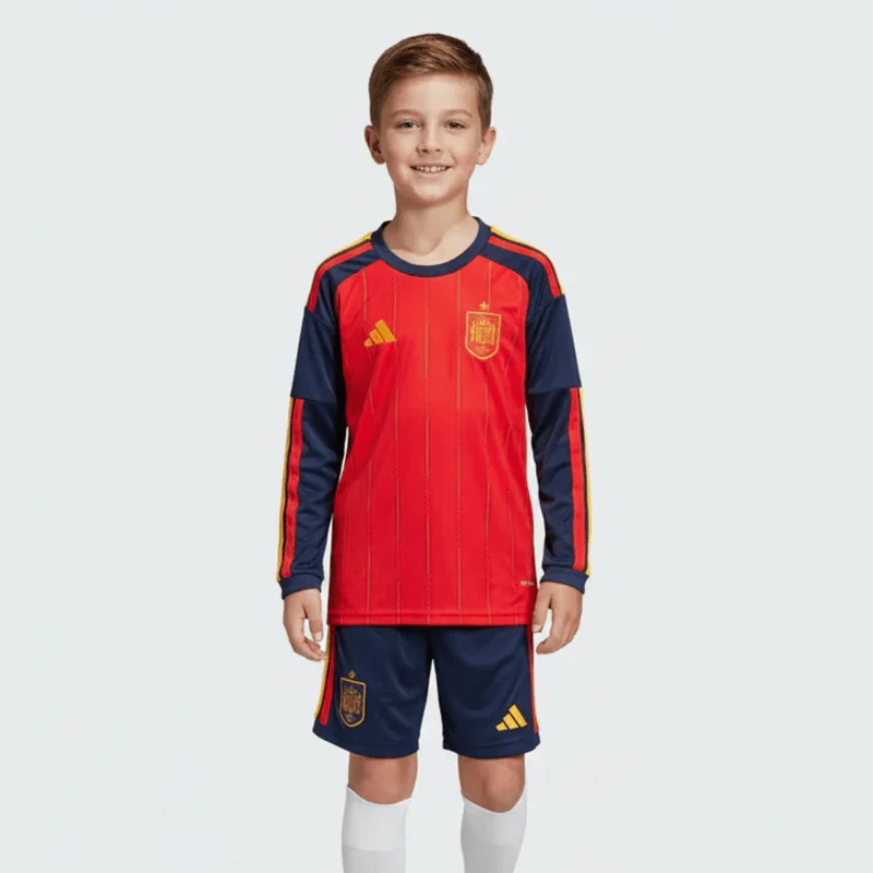 Kinder-Set Spanien Langarm Heimtrikot 26/27 Trikot und Shorts