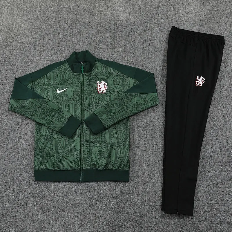 Chelsea Trainingsanzug 25/26 Jacke Grün und Hose Schwarz Herren