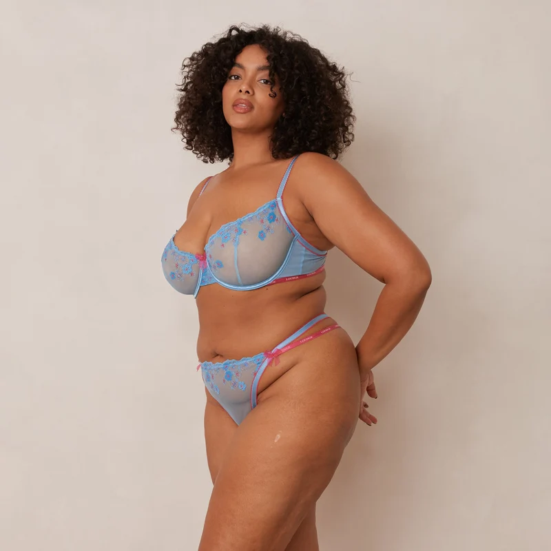 Floral Embroidered Balcony BH - Blau
