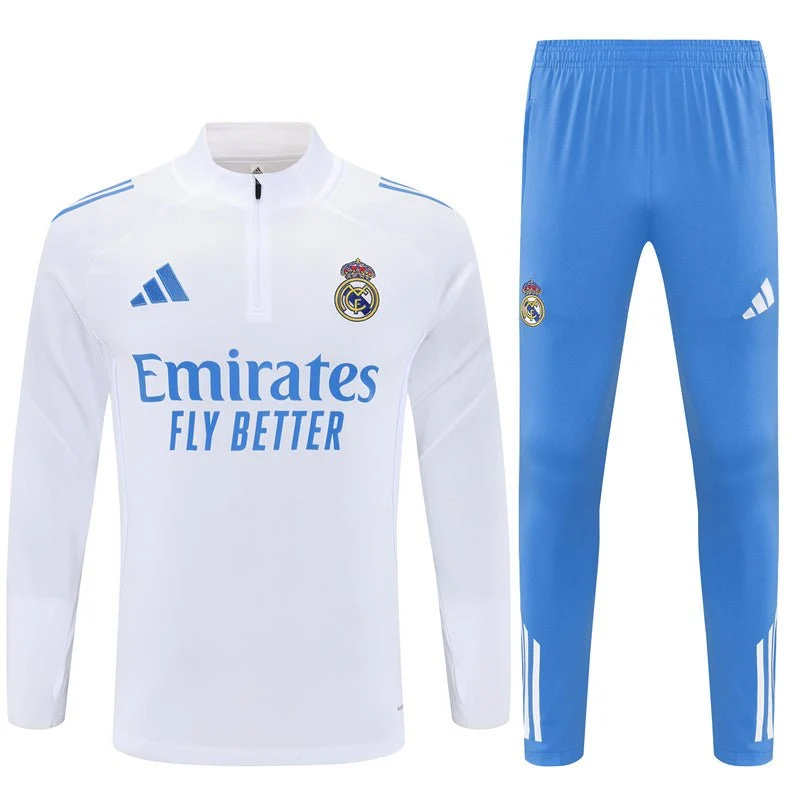 Real Madrid Trainingsanzug 25/26 Herren Jacke Weiß und Hose Blau