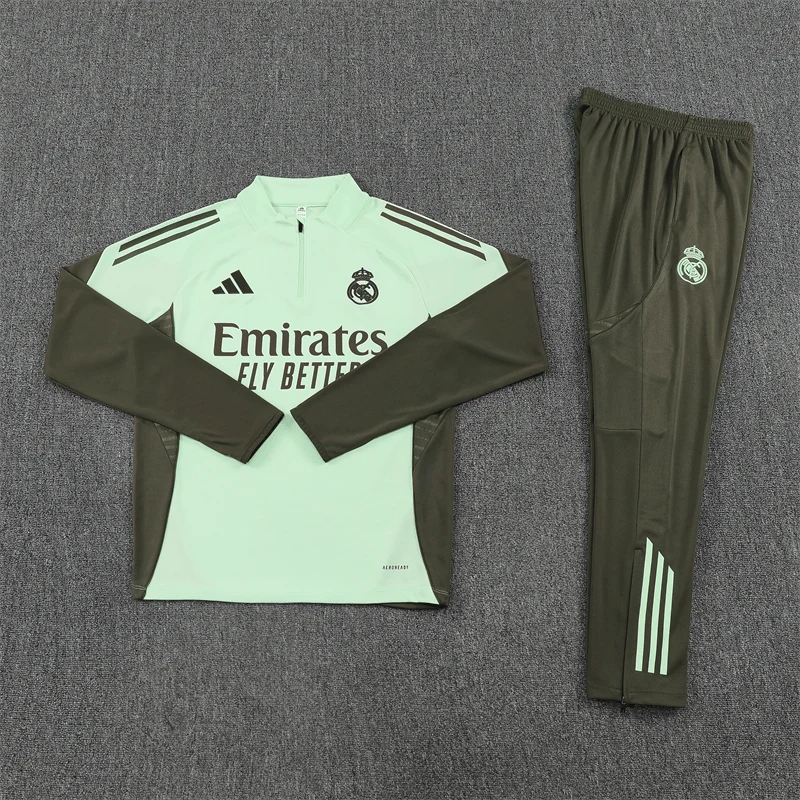 Real Madrid Trainingsanzug 25/26 Herren Jacke Grün und Hose Grau