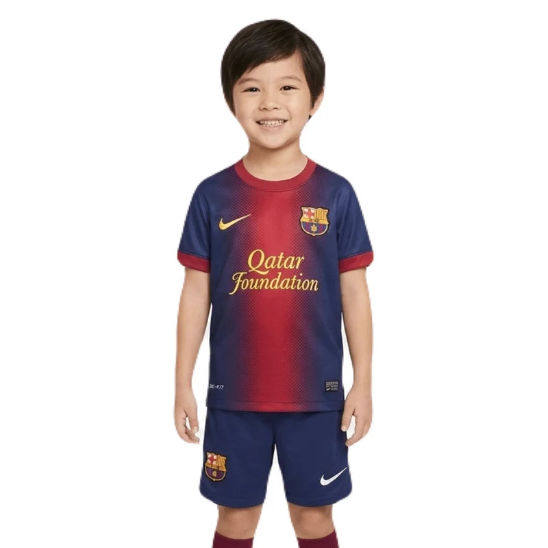Kinder-Set Barcelona Heimtrikot 12/13 Blau und Granat (Retro)