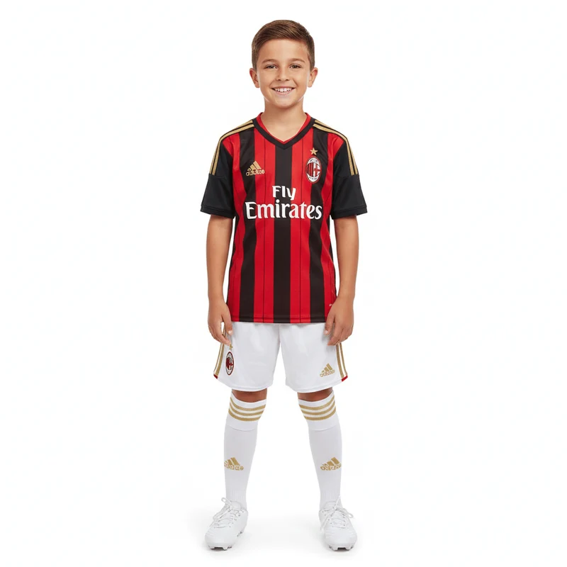 Kinder-Set AC Milan Heimtrikot 14/15 Rot und Schwarz (Retro)