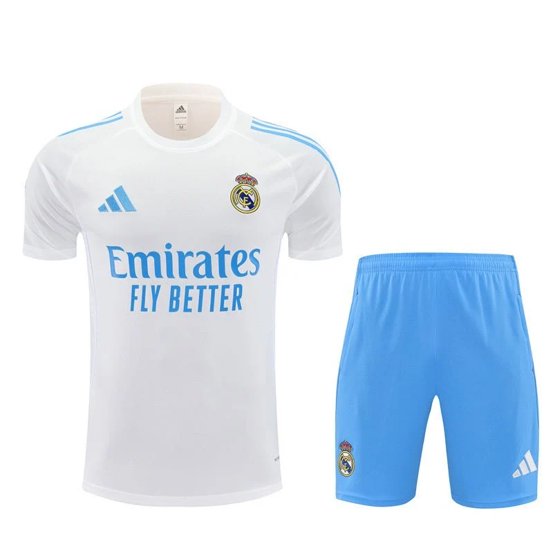 Real Madrid Trainingsset 25/26 Trikot Weiß und Shorts Blau