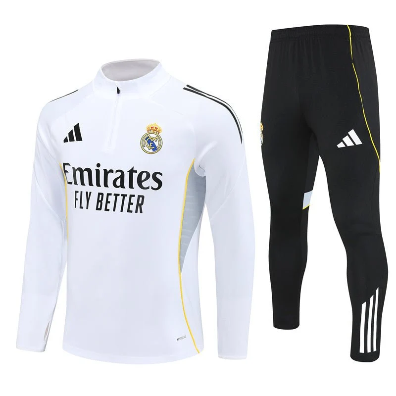 Real Madrid Trainingsanzug 25/26 Jacke Weiß und Hose Schwarz