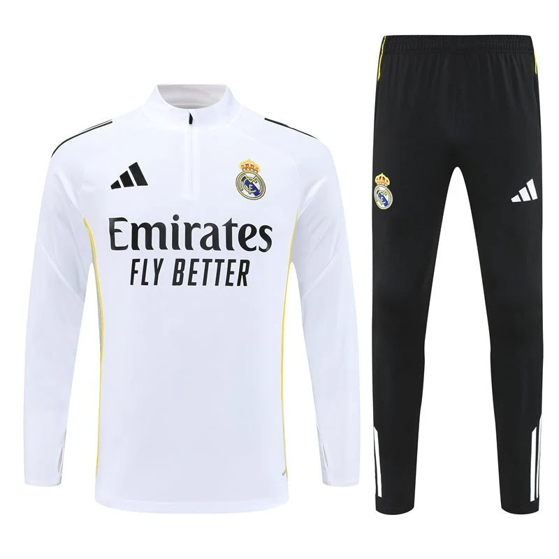 Real Madrid Trainingsanzug 25/26 Jacke Weiß und Hose Schwarz