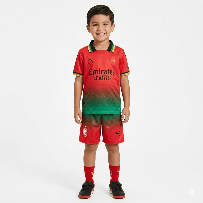 Kinder-Set AC Milan x Off-White 25/26 Trikot und Shorts Rot