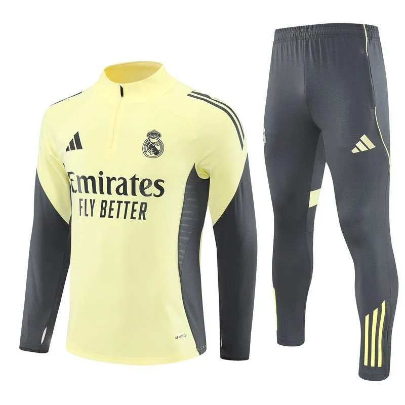 Real Madrid Trainingsanzug 25/26 Herren Jacke Gelb und Hose Grau