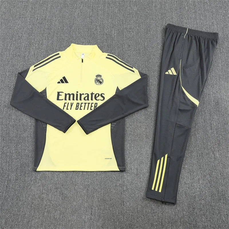 Real Madrid Trainingsanzug 25/26 Herren Jacke Gelb und Hose Grau