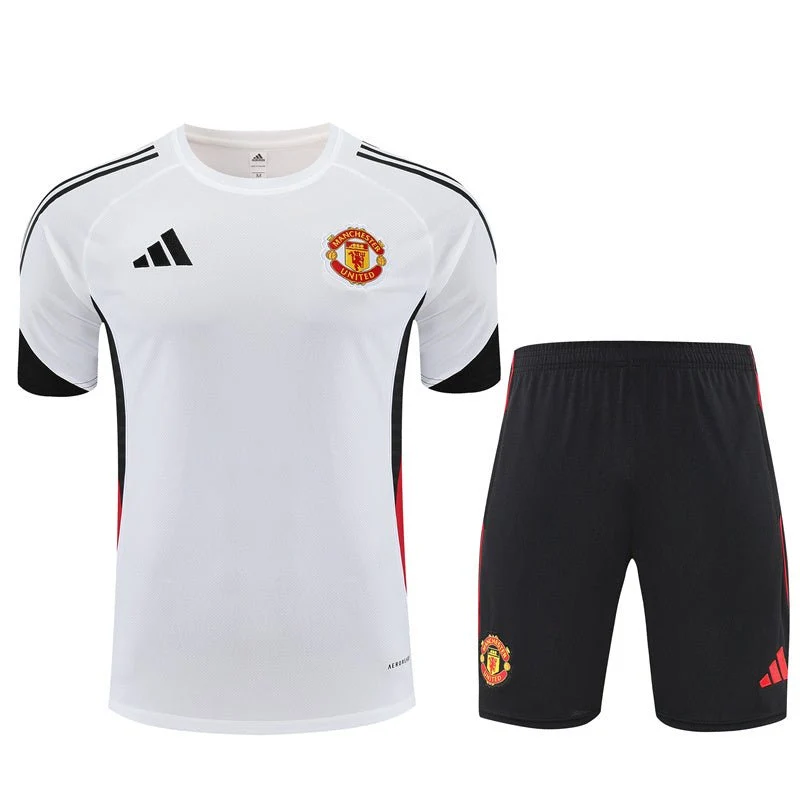 Manchester United Trainingsset 25/26 Trikot Weiß und Shorts Schwarz
