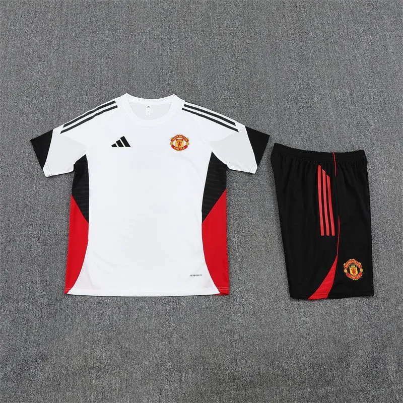 Manchester United Trainingsset 25/26 Trikot Weiß und Shorts Schwarz