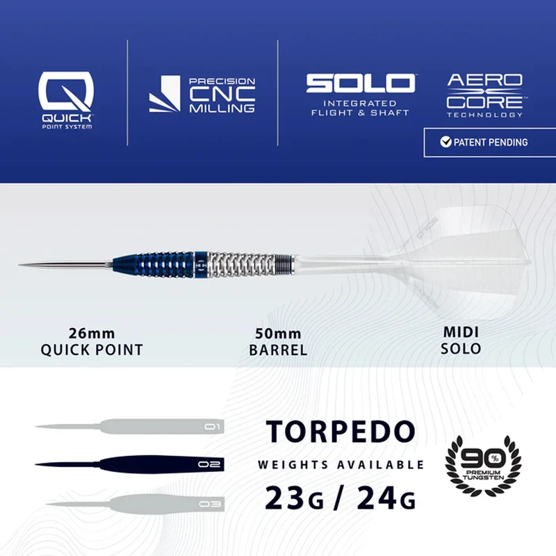 Geo 02 Torpedo 90% Quick Point Darts - Steel Tip Darts