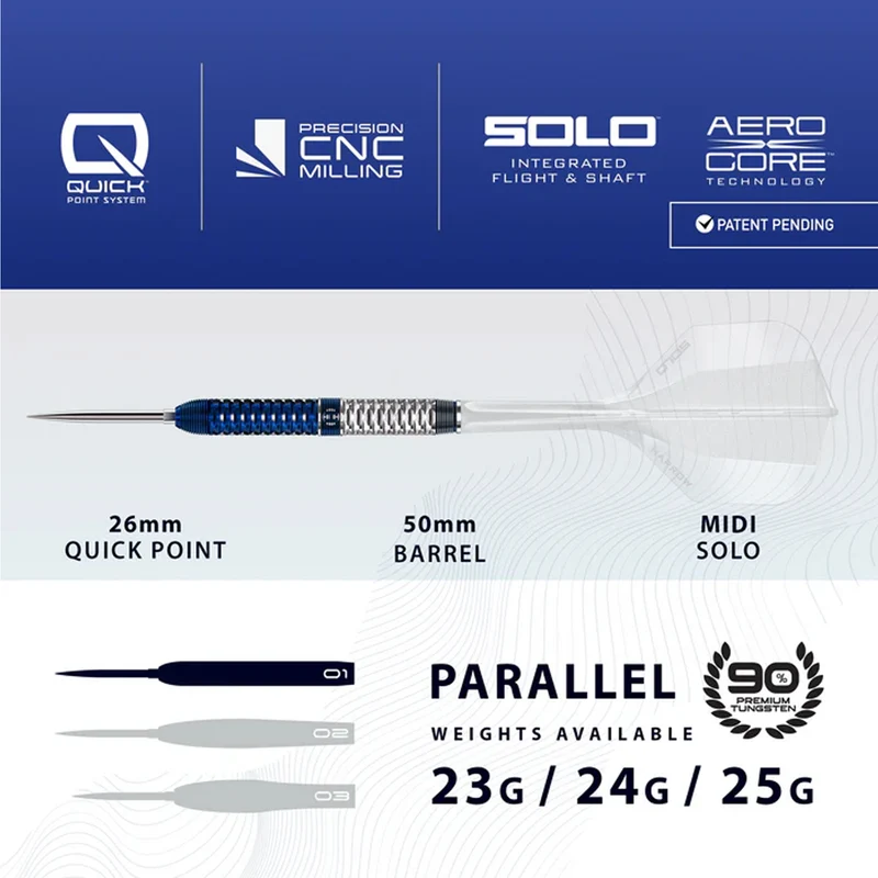 Geo 01 Parallel 90% Quick Point Darts - Steel Tip Darts